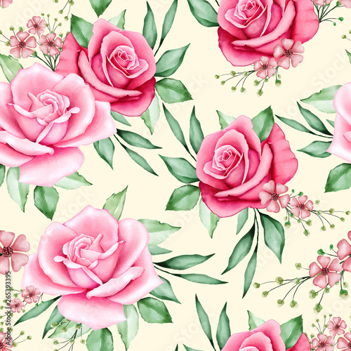 watercolor floral and leaves seamless pattern