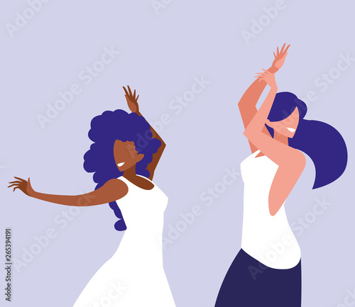 young interracial girls dancing characters