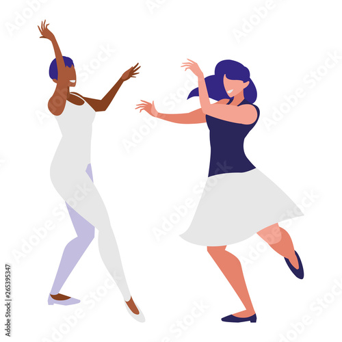 young interracial girls dancing characters