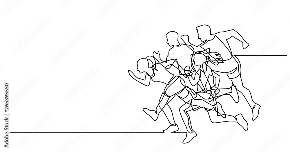 Fototapeta premium continuous line drawing of group of athletes running