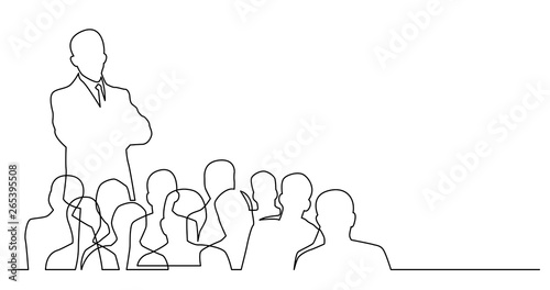 continuous line drawing of diverse group of standing business professionals © OneLineStock