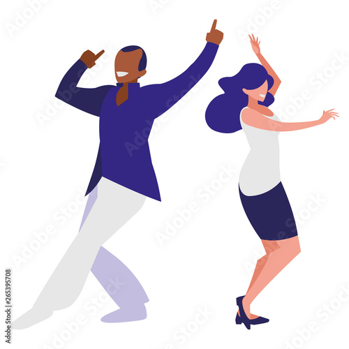 young interracial couple dancing characters