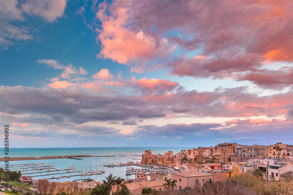 Castellammare del Golfo at sunset, Sicily, Italy