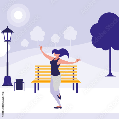 young woman dancing in the park character