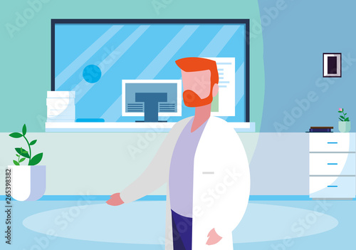 male medicine worker with uniform in clinic reception