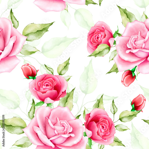 watercolor floral and leaves seamless pattern © lukasdedi