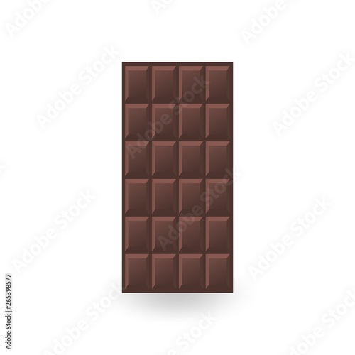 Dark chocolate bar isolated on white background. Bitter chocolate without packaging wrap or box