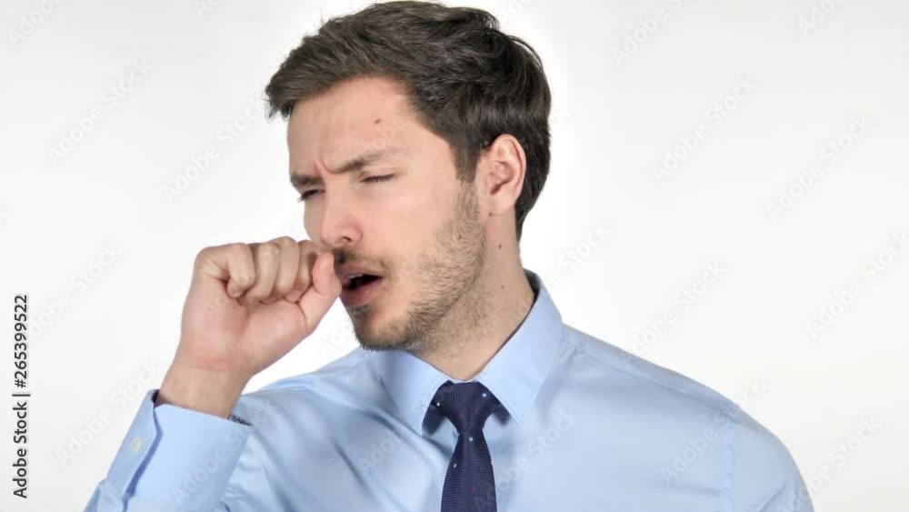 Portrait of Young Businessman Coughing, Throat infection Portrait of Young Businessman Coughing, Throat infection