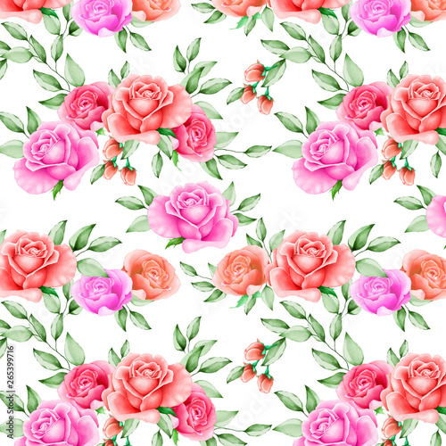 watercolor floral and leaves seamless pattern