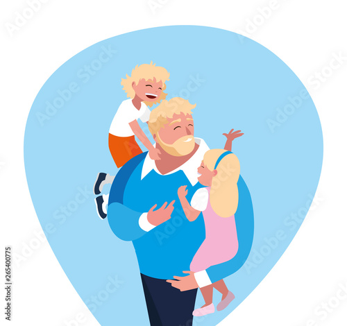 father with son and daughter characters