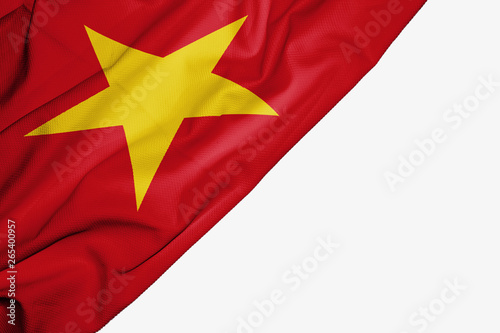 Vietnam flag of fabric with copyspace for your text on white background.
