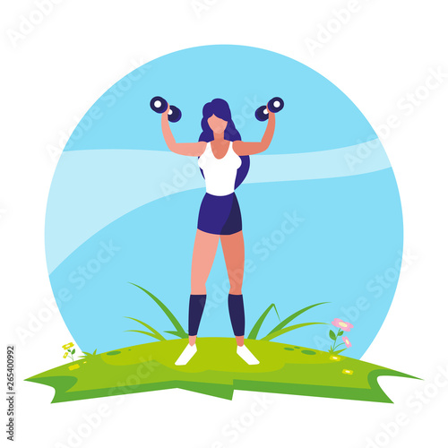 athletic woman weight lifting in the camp