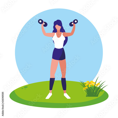 athletic woman weight lifting in the camp
