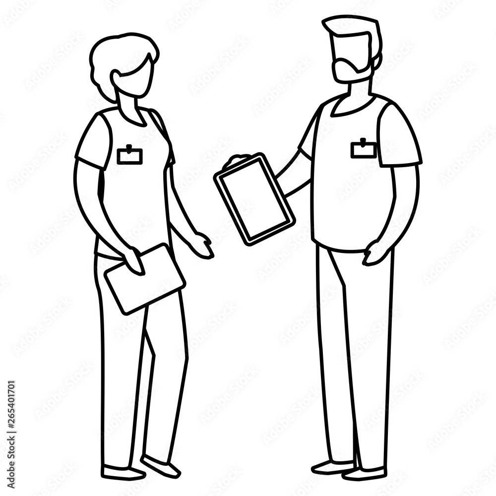 couple medicine workers with uniform characters couple medicine workers with uniform characters