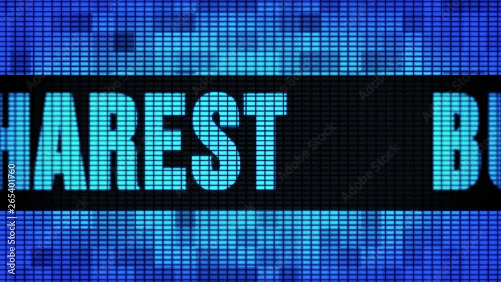 Pixel Blinker BUCHAREST Front Text Scrolling on Light Blue Digital LED Display Board ...