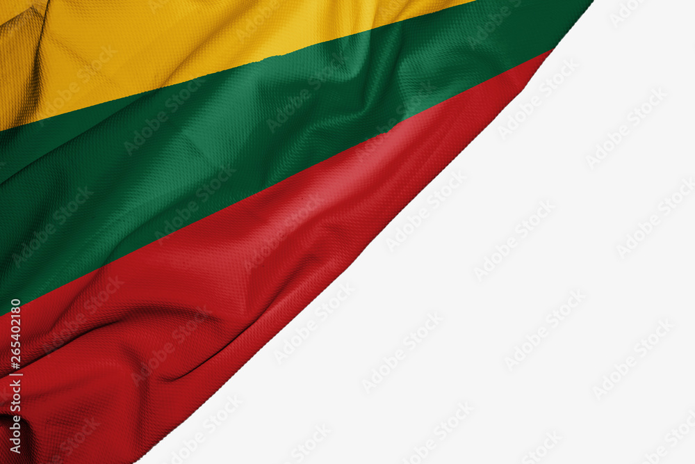 Fototapeta premium Lithuania flag of fabric with copyspace for your text on white background.