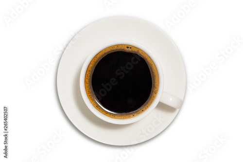 black coffee in a coffee cup top view isolated on white background. with clipping path.