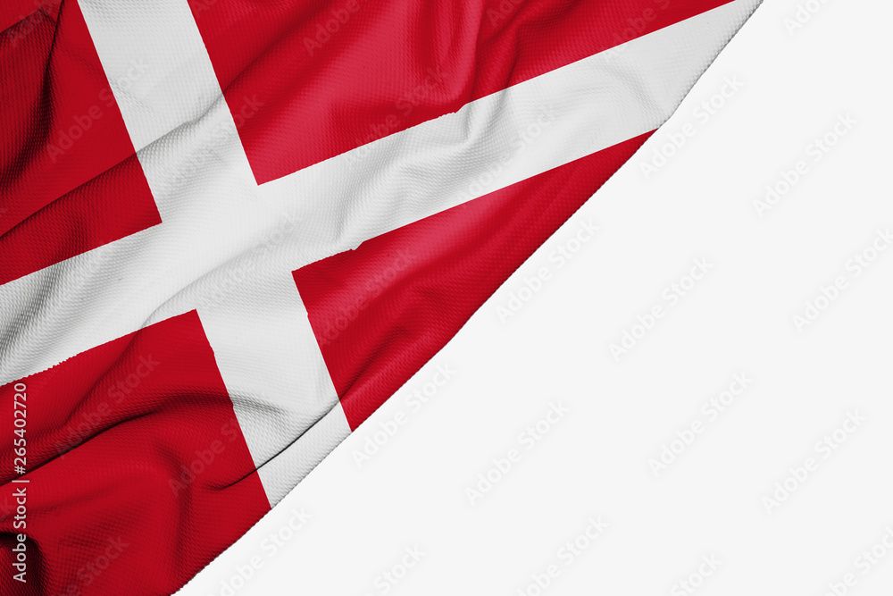 Denmark flag of fabric with copyspace for your text on white background. Denmark flag of fabric with copyspace for your text on white background.