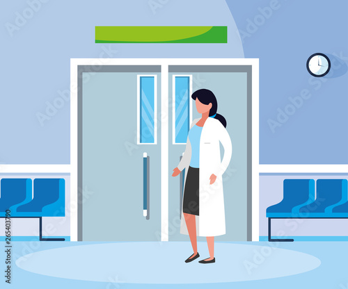 female medicine worker in the operating room entrance