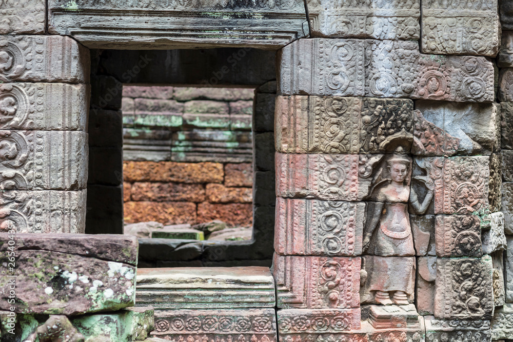 Sculpture details at Preah Khan temple ruins at Angkor, Siem Reap, Cambodia Sculpture details at Preah Khan temple ruins at Angkor, Siem Reap, Cambodia