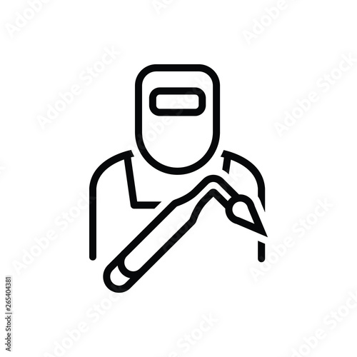 Black line icon for welder helmet