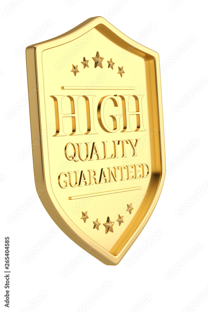 Quality shield medal isolated on white background. 3D illustration.