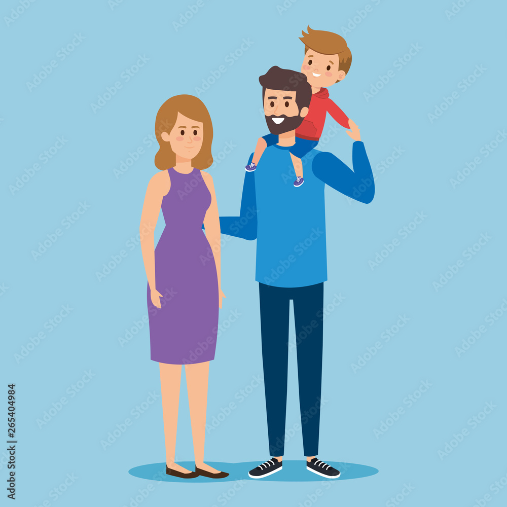 happy man and woman with their son and hairstyle