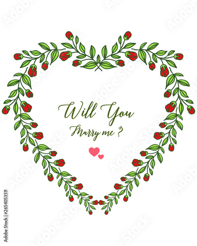 Vector illustration letter will you marry me with elegant red flower frame