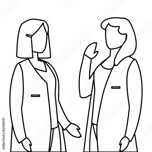 female medicine workers with uniform characters