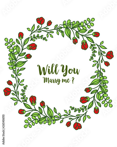 Vector illustration banner will you marry me with pattern of red bouqet frame