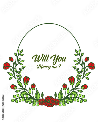 Vector illustration banner will you marry me with pattern of red bouqet frame