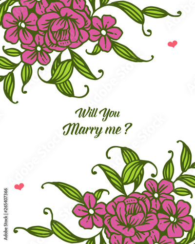 Vector illustration various ornate of purple flower frame for letter will you marry me