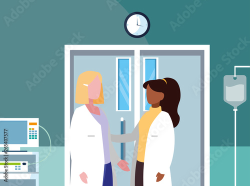 interracial female medicine workers in operatiing theater