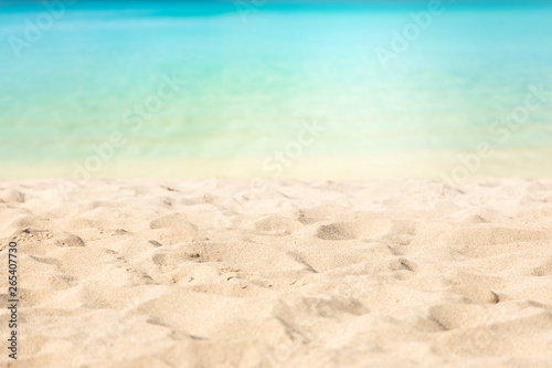  Sunny tropical Caribbean beach and turquoise water, Caribbean island vacation, hot summer day