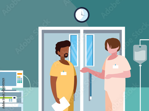interracial male medicine workers in operating theater