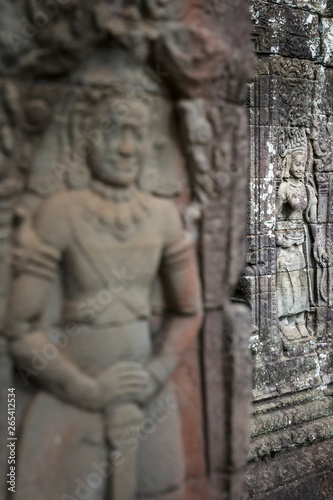 Sculpture details at the beautiful Ta Prohm temple in Siem Reap  Cambodia