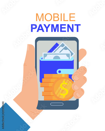 Hand with Mobile Phone Payment Application Vector