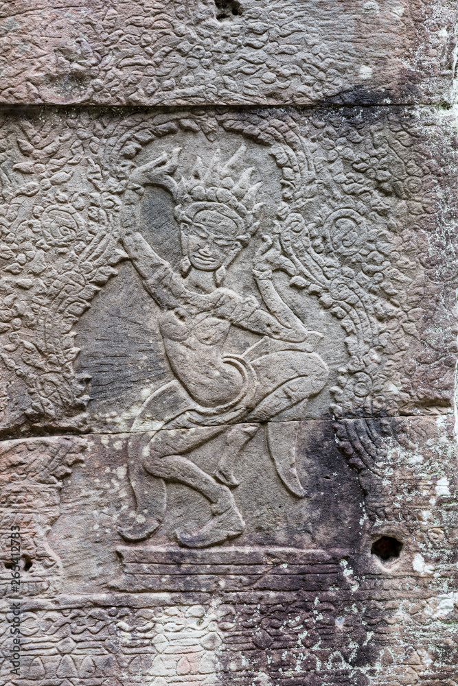 Sculpture details at the beautiful Ta Prohm temple in Siem Reap, Cambodia