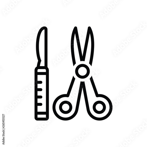 Black line icon for surgical instruments 