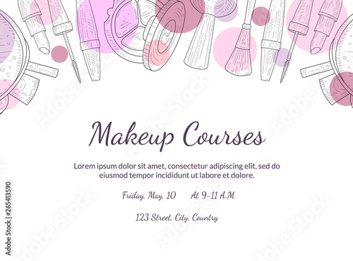 Makeup Courses Banner Template with Place for Your Text, Design Element For Flyer, Gift Card, Coupon, Brochure Vector Illustration