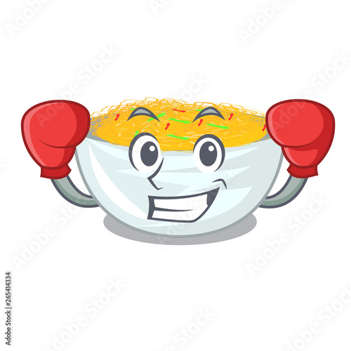 Boxing cartoon fried noodles in a pan