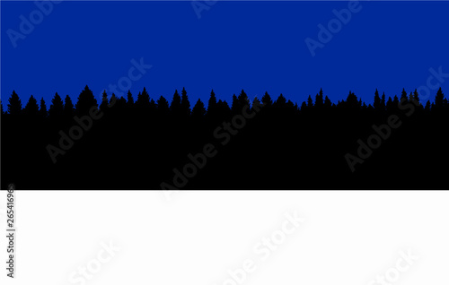 Estonia flag made out of white snow, black trees and blue sky