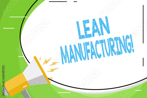 Text sign showing Lean Manufacturing. Business photo showcasing focus on minimizing waste within analysisufacturing systems Blank White Huge Oval Shape Sticker and Megaphone Shouting with Volume Icon photo