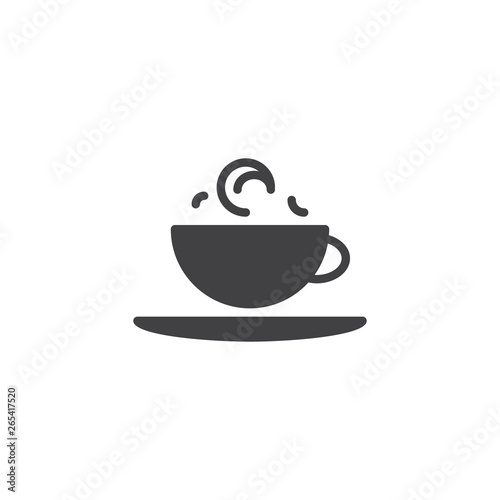 Aroma coffee cup vector icon. filled flat sign for mobile concept and web design. Hot coffee cup and saucer glyph icon. Breakfast symbol, logo illustration. Pixel perfect vector graphics