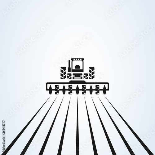 Farming with tractor with cultivator and plow, logo design.  vector design. Farm industries and agronomy, illustration