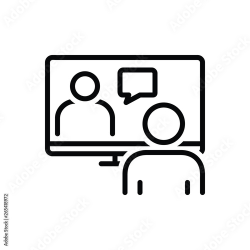 Black line icon for online conference