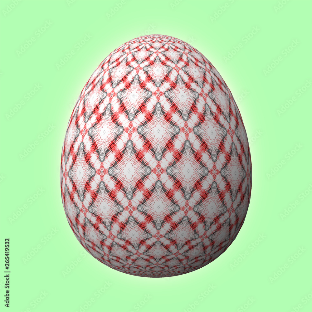 Happy Easter - Frohe Ostern, Artfully designed and colorful easter egg, 3D illustration on green background Happy Easter - Frohe Ostern, Artfully designed and colorful easter egg, 3D illustration on green background