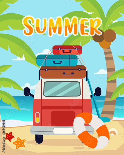 Summer trips , Summer time , Summer on the beach in carton style