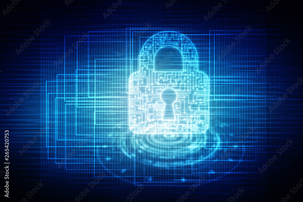 Fototapeta premium 2d illustration Safety concept: Closed Padlock on digital background