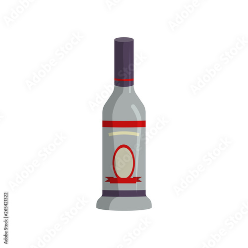 Vodka cartoon illustration. Grey bottle with blank label. Alcohol concept. Vector illustration can be used for topics like bar menu, liquor, alcoholic beverage